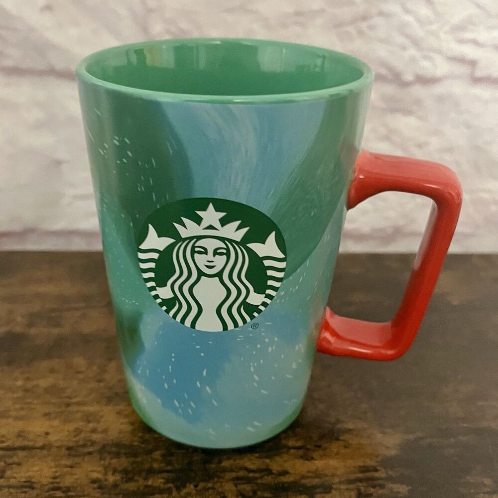 Starbucks 2024 Holiday Mug Green w/ Red Handle 13 oz Ceramic Coffee Cup